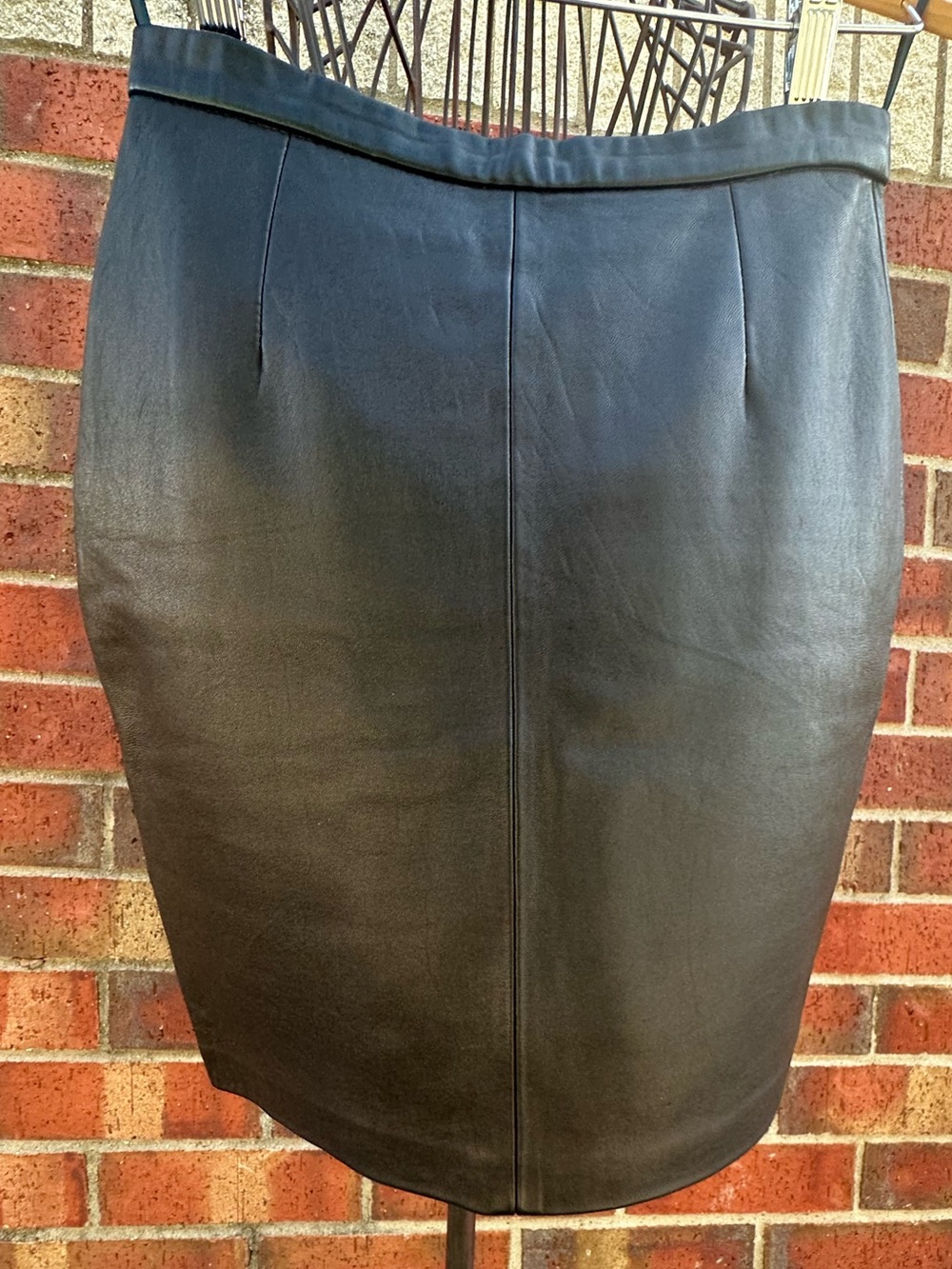Vintage Michael Hoban North Beach Black Leather Knee Length Skirt MOTO Classic